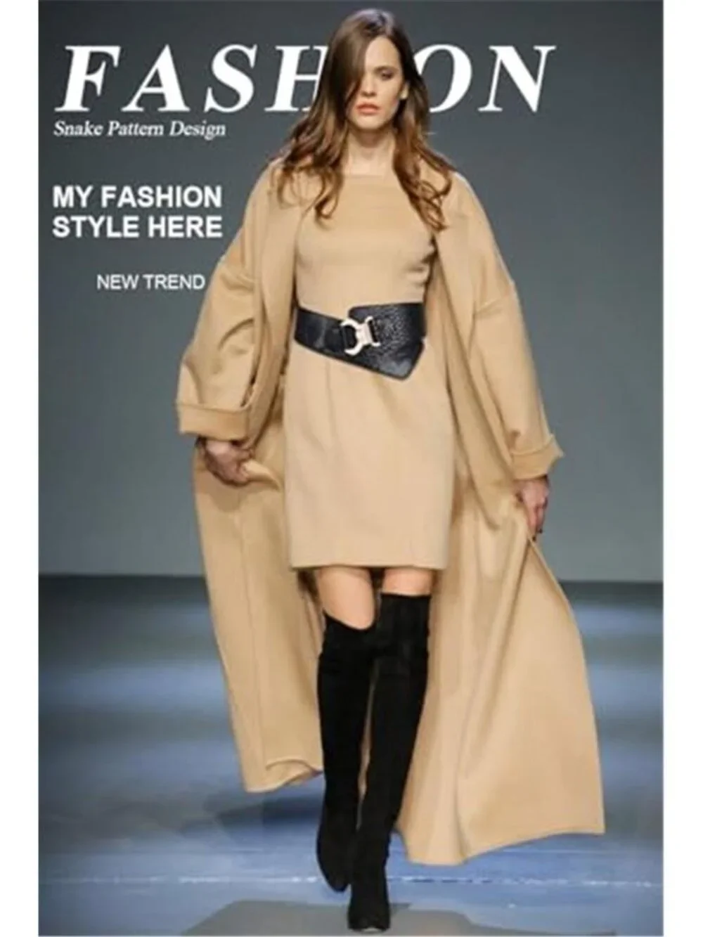 Women's Fashion Vintage Wide Elastic Stretch Waist Belt with Gold Buckle